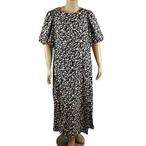 Old Navy Puff Sleeve Floral Maxi Dress Navy Pink Ditsy Print 4X
